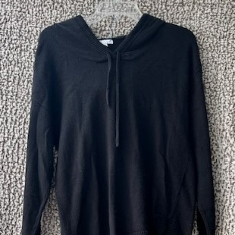NEW YORK & COMPANY Black Hooded Drawstring Closure Sweater